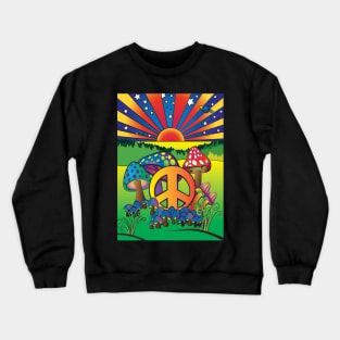 Psychedelic Mushrooms with Peace Sign Crewneck Sweatshirt